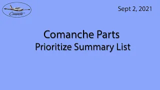 2021 9 4  Comanche Parts: prioritize summary list