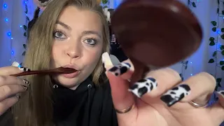 ASMR Wooden Spoon Face Scooping (mouth sounds, eating sounds, tapping, etc)