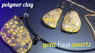 FAUX GOLD QUARTZ MADE FROM POLYMER CLAY . RAW STONE JEWELRY
