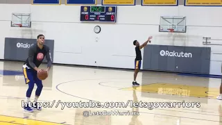 Klay (fractured right thumb) wind sprints + JaVale, Jordan Bell, Omri Casspi, Patrick McCaw from AMS
