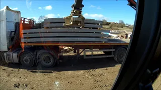 Another lorry on my way.Volvo 140 unloading floor beams