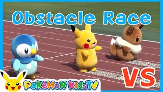 Piplup vs Pikachu vs Eevee : Obstacle Race | Pokémon Fun Video | Pokémon Kids TV​