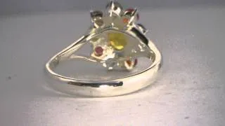 Yellow Sapphire Rainbow Color Halo Handmade Sterling Silver Ladies Ring size 9