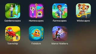 Gardenscapes, Homescapes, Farmscapes, Wildscapes, Township, Fishdom, Manor Matters, Игры от Playrix