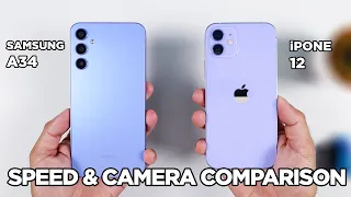 Samsung A34 vs iPhone 12 SPEED TEST & CAMERA Comparison | Zeibiz