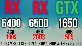 RX 6400 VS GTX 1650 4GB VS RX 6500XT PCIE 3.0 WITH R7 5700G ON 1080 P 10 GAMES BENCHMARKS