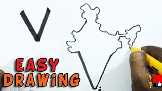 How to Draw  - India map with using- V -  Alphabet - ABCD simple easy drawing