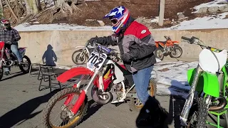 HONDA CR500 BIG BORE 2 STROKE SNOW DRAGS. WITH MARK SCALZI, WIZARD, JR & SR!