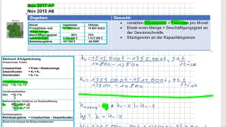 IM BWH 1 Nov 2017 A7 + Nov 2015 A6 Variable, Fixkosten & Break even Menge