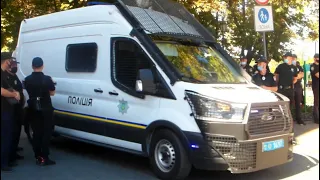 Ukrainian police vehicles during demonstration