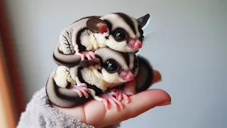 Two sugar gliders stacked on top of each other and kept screaming, so cute