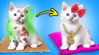 I SAVED A POOR KITTEN! *Stray Kitten Makeover* Best Pet Gadgets