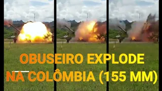 Obuseiro 155mm do Exército da Colômbia explode durante demonstração - Quatro feridos - Três ângulos.