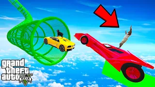 FRANKLIN TRIED IMPOSSIBLE GREEN TUBE ULTRA MEGA RAMP PARKOUR CHALLENGE GTA 5 | SHINCHAN and CHOP