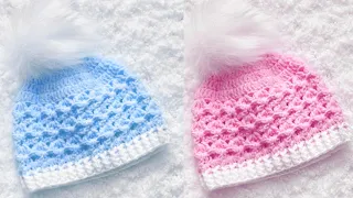 BEAUTIFUL CROCHET PATTERN! baby hat LEFT HAND VIDEO FOR BEGINNERS MAKE FOR ALL SIZES