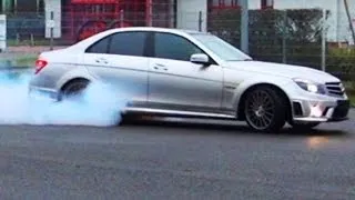 Mercedes C63 AMG Burnout + mini Drift + exhaust Sound W204 Benz V8 ESP OFF