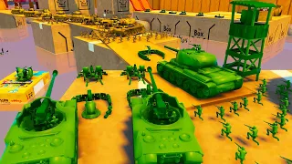 Green Army Men hold BRIDGE DEFENSE from TAN ARMY! - Attack on Toys