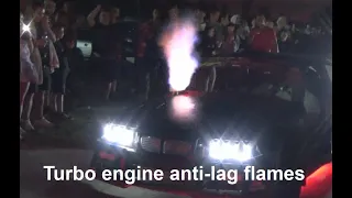 Lóerők éjszakája Tököl drift -Turbós autók Anti-lag ALS éjszakai show-ja nagy kipufogó lángokkal