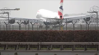 BA A380 touch and go at a very windy LHR - 13/3/23