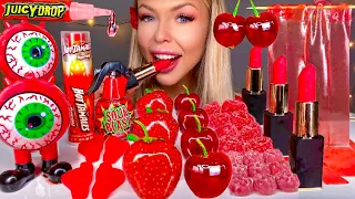 ASMR *RED FOOD* CANDIED FRUIT, CHERRY, STRAWBERRY, EDIBLE LIPSTICK, GLASS JELLY NOODLES, MUKBANG 먹방