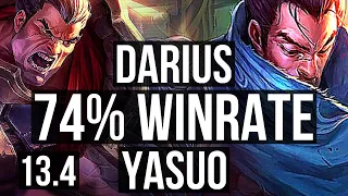 DARIUS vs YASUO (TOP) | 74% winrate, 10/1/6, Legendary | KR Master | 13.4