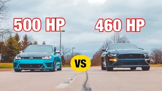 VW Golf R Stage 3+ vs 2019 Ford Mustang GT (SURPRISING OUTCOME!)