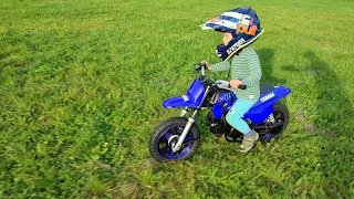 3 year old boy learns to ride a NEW Yamaha PW 50 2022