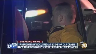 2 hurt after crash on northbound I-805 in Chula Vista: Firefighter handcuffed at scene