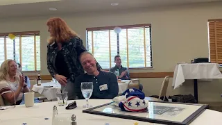 Dave Jones honored and roasted by Blue White Breakdown co-host Bob Flounders in retirement ceremony