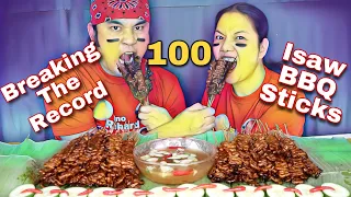 Breaking the Record Of 100 Pcs. Isaw BBQ Sticks | Chicken Intestine BBQ Street Food Pinoy Mukbang!