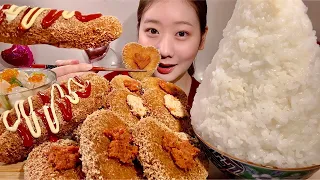 ASMR Mentaiko Croquette and Cheesy Fried Chicken【Mukbang/ Eating Sounds】【English subtitles】