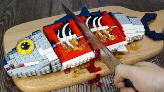 How to cook Crispy LEGO Deep Fried TUNA | Cutting Fish Skills | Stop Motion ASMR