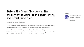 Before the Great Divergence: The modernity of China at the onset of the industrial revolution