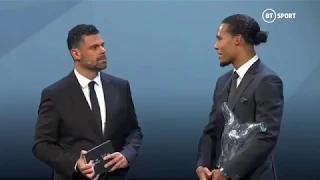 virgil van dijik accepts the UEFA men's player of the season award for 2018/19 by suraj gaming