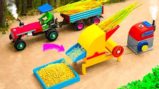 Diy tractor making mini Bulldozer Harvesting Rice Farm | diy mini Rice Threshing Machine