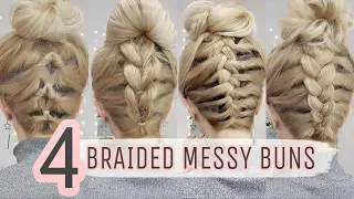 4 UPSIDE down braided MESSY BUN hairstyles 🧡 medium and long HAIRSTYLES
