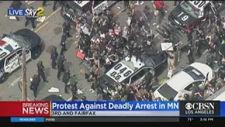 LAPD Patrol Cars Vandalized As Thousands Of George Floyd Protesters Converge In Fairfax District