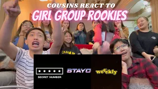 COUSINS REACT TO GIRL GROUP ROOKIES (SECRET NUMBER, STAYC and WEEEKLY)