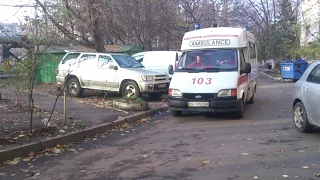 Old British ambulance in Odessa with blue lights