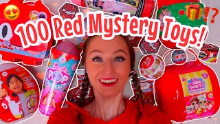 UNBOXING 100 *RED ONLY* MYSTERY TOYS!!😱🐞🎈🍉🌹❤️ (BARBIE POP, MIRACULOUS, L.O.L, RYANS WORLD ETC!🫢)