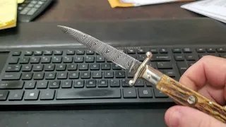 Vintage Custom Swing Guard Switchblade Damascus Stag