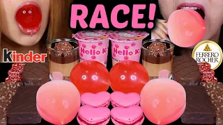 ASMR CHOCOLATE PINK RACE! *VALENTINE'S DAY SPECIAL* BIG BOBA BALL, PEACH ICE CREAM, FERRERO CAKE CUP