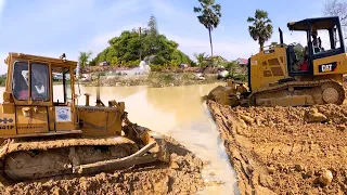 Update The Project Filling Up 2 Bulldozer CAT D3K & KOMATSU D41P Pushing Soiled Into Water