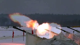 Russian Army Conduct Artillery Shooting From The Msta-S and Msta-B Howitzers