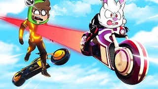 ¡MOTOCICLETA LASER Vs YOUTUBERS minijuego GTA 5! 😱🏍️ RABBI en GTA 5 ONLINE!