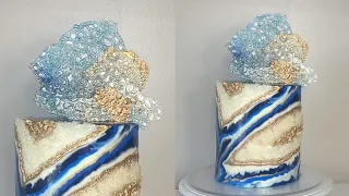 Edible GEODE RESIN CAKE | Edible "Acrylic" Art Cake | Simple 1 Ingredient Bubble Sugar Cake Topper