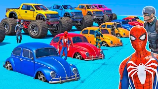 NOVO DESAFIO CARROS FUSCA COM HOMEM ARANHA e SUPER HERÓIS NA MEGA DESCIDA - GTA V