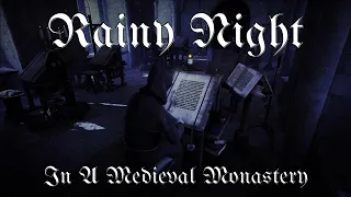 RAINY NIGHT IN A MEDIEVAL MONASTERY | Sacred Choir, Relaxing Thunder & Rain | ASMR Ambience