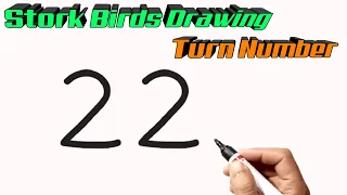 How To Draw Stork Birds Turn Numbers 22 | Stork Bird Drawing Easy Step By Step | Number Drawing