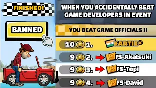 WHEN YOU BEAT GAME DEVELOPERS IN THEIR GAME 😅 ACCOUNT BAN?? - Hill Climb Racing 2